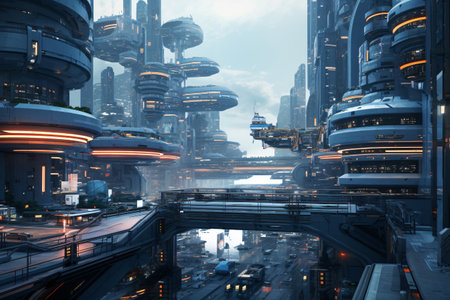 A world of skyscrapers and neon-lit streets in this cyberpunk metropolis. Perfect for sci-fi and cyberpunk projects. Generative AIの素材