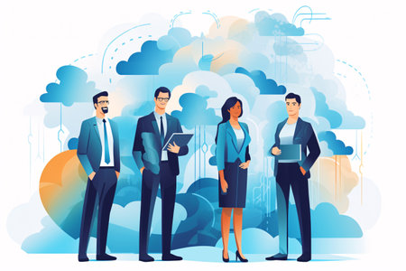 A group of energized business professionals brainstorm ideas, bringing creativity and collaboration to life. Ideal for web design. Generative AIの素材