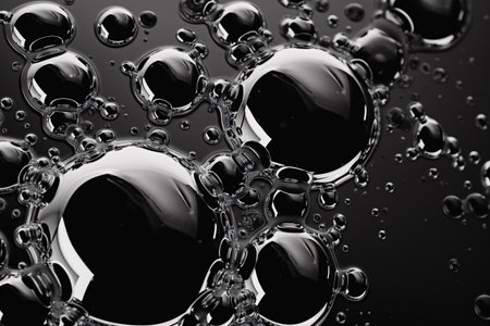 Liquid artistry with mesmerizing black and white textures, glossy surfaces, and vibrant fluid bubbles. Generative AIの素材
