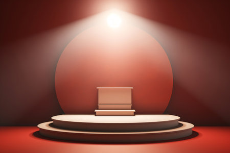 3D podium presentations. bathed in a warm spotlight, it creates a modern and sophisticated atmosphere for awards ceremonies, product launches. Generative AIの素材