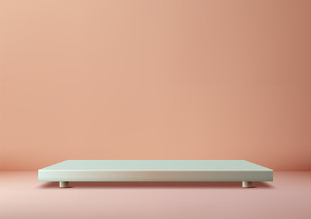 3D minimalist scene featuring a rectangular platform on a peach background, designed for product displays, mockups, and showcases. Its soft, any presentationのイラスト素材
