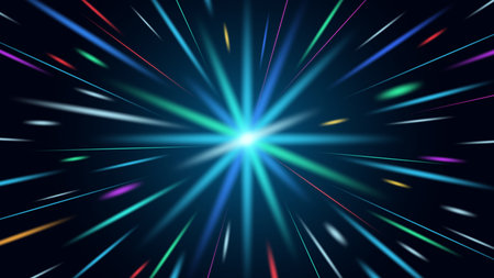 vibrant high speed light burst illustration set against a dark abstract background. futuristic modern technology promotions, game interfaces, or dynamic presentation coversのイラスト素材