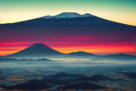 Aerial Landscape of Fuji Mountainの写真素材