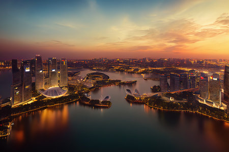 Aerial view of Singapore business districtの写真素材