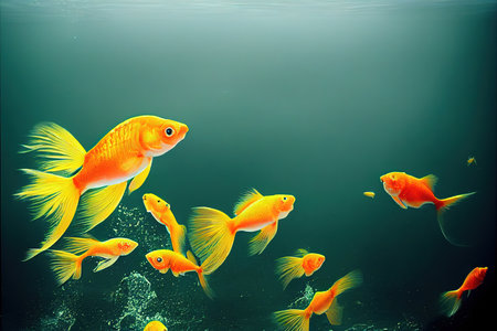 Colorful small fish In the aquarium A variety of different species of fish move beautifullyの写真素材