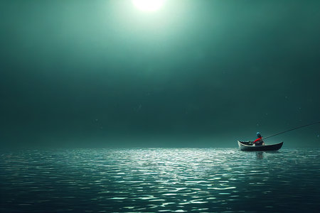 Man with canoe on the lakeの写真素材