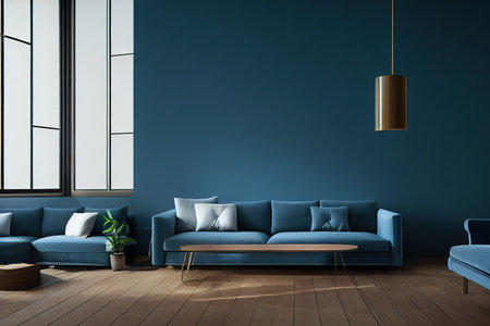 very huge_Luxury living room and blue sofaの写真素材
