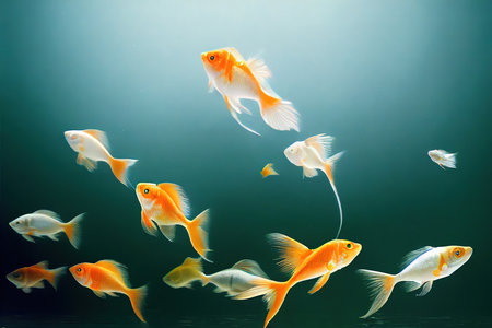 Colorful small fish In the aquarium A variety of different species of fish move beautifullyの写真素材