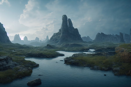 Fantasy Landscape bacground cinematic Lightingの写真素材