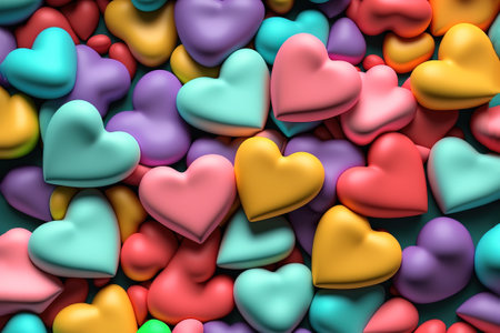 Background of brightly colored candy hearts for Valentine's Day.の写真素材