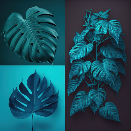 Collection of tropical leaves,foliage plant in blue color with space for copy background.