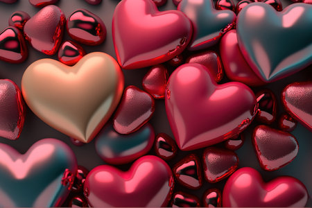 Multicolored Heart background. Valentine Wallpaper with Pink, Red Glass and Red Metallic love...