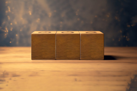 Cube on wooden table.の写真素材