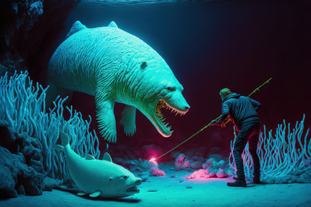 A polar bear fishing for seals in a frozen tundra.