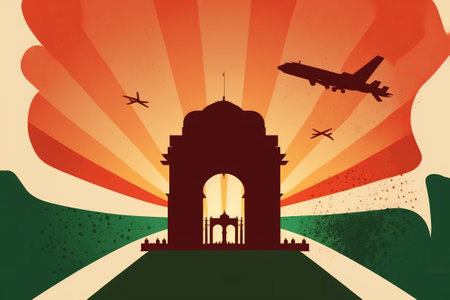 Airplane making Indian tricolor flag stock illustration Republic Day, India, Airplane, Cracker - Snack.の写真素材