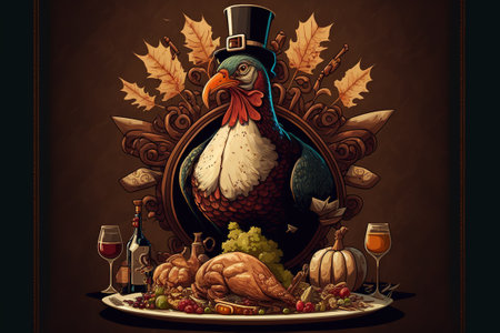 Thanksgiving Day feast with a turkey and all the trimmings.の写真素材