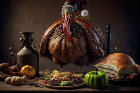 Thanksgiving Day feast with a turkey and all the trimmings.の写真素材