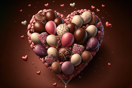 Valentine's Day celebration with heart-shaped balloons and chocolates.