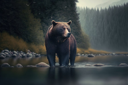 Grizzly bear in the forest. Wildlife scene from nature.の写真素材