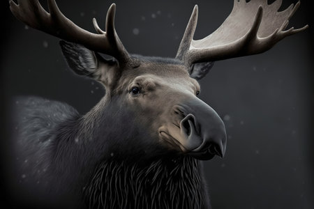 Portrait of a wild elk with big antlers on dark backgroundの写真素材