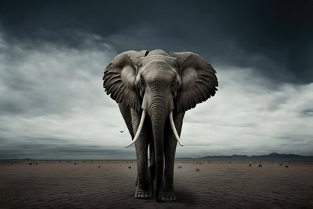 Elephant in the desert - 3D render of an African elephantの写真素材