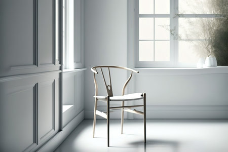 modern chair in white room with window and plant. 3d renderingの写真素材
