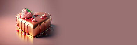 Realistic Heart Shape Cake Illustration, 3D render Cake in a shape of a Heart, Valentine's Day,...