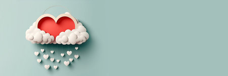 Paper cut hearts with white clouds stock illustration Valentine's Day - Holiday, Valentine Card, Heart Shape, Frame - Border, Love - Emotion.の写真素材