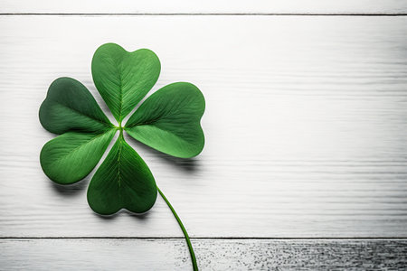 Clover leaf on white wooden background. St. Patrick's Day.の写真素材