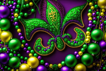 Mardi gras carnival decoration beads yellow green purple background stock photo Mardi Gras, Backgrounds, Bead, Green Color, Fleur De Lys.の写真素材