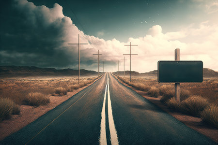 a road towards a cross.の写真素材