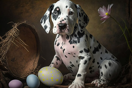 Easter Dalmatain Puppy.の写真素材