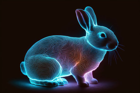 Neon Easter bunny glowing in the dark.の写真素材