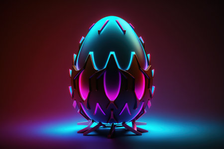 Futuristic easter egg made of neon light, vibrant magenta, pink, and blue colours. Easter concept.の写真素材