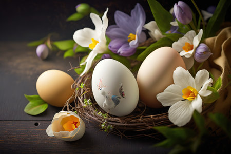 Beautiful colorful easter eggs on wooden.