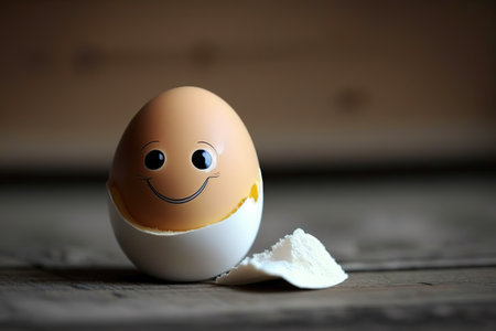 Egg with cute face. Easter Day Concept.の写真素材