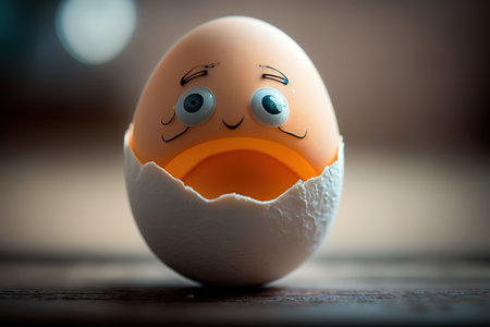 Egg with cute face. Easter Day Concept.の写真素材