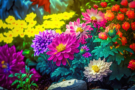 A close-up of a fragrant flower head surrounded by fresh petals, gently glistening with droplets of water in the vibrant growth of natures beauty.の写真素材