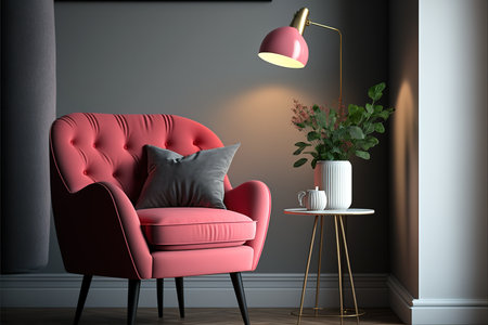interior with red armchair. 3d render illustration mock upの写真素材