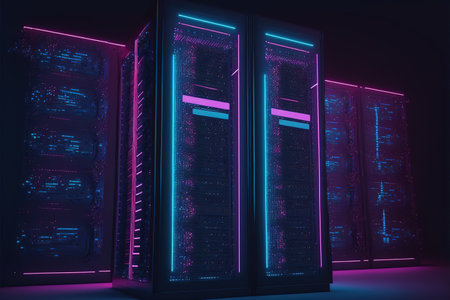 Server racks in internet data center. 3d rendering toned image