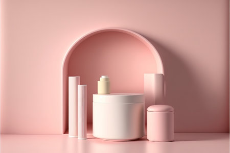 Minimalist podium for product presentation in pastel colors. 3D renderingの写真素材