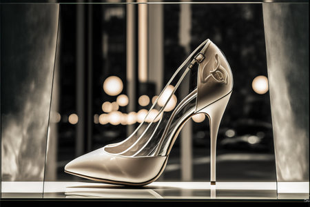 High-heeled shoes in the shop window. 3d renderingの写真素材