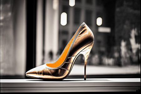 High heel women shoe in shop window. Fashion and style concept.の写真素材