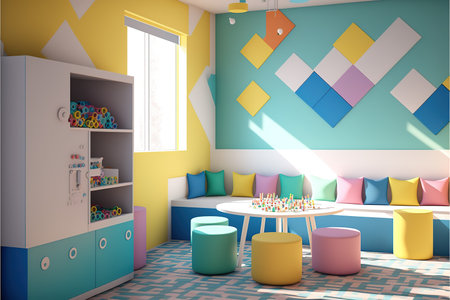 Interior of children's room with furniture and toys, 3d renderの写真素材