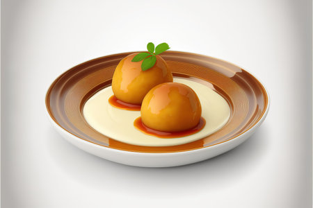Eggs with caramel sauce on a plate. Vector illustration.の写真素材