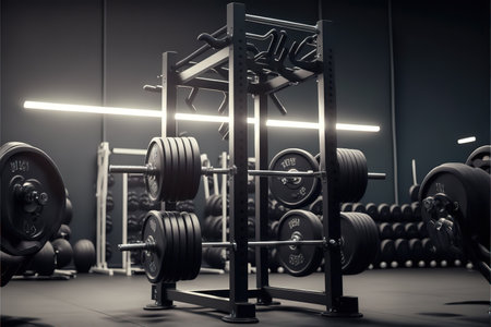 Barbells and weights in a gym. 3d rendering.の写真素材