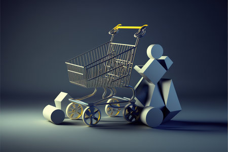 Shopping cart and man. 3D rendering, 3D illustration.
