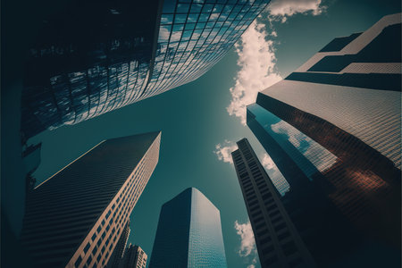 Low angle view of modern skyscrapers in the business district.