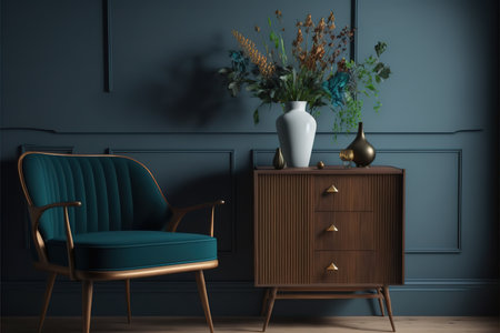 Blue armchair and vase in the living room. 3d renderingの写真素材