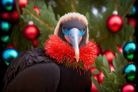 Birds with christmas decoration. Christmas and New Year background.の写真素材